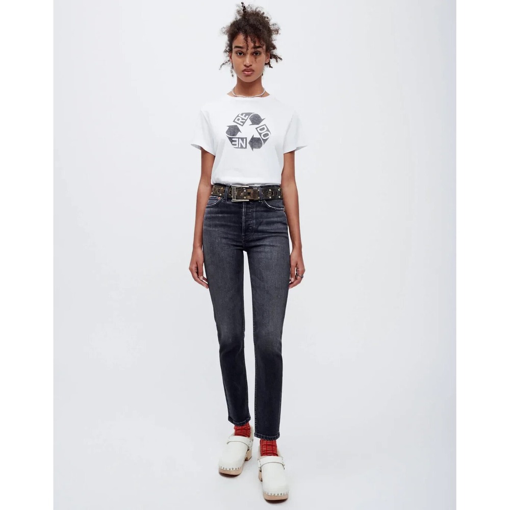 RE/DONE Extra Stretch High Rise Ankle Crop Onyx‎ Fade sz 26 $265 Black Buttonfly